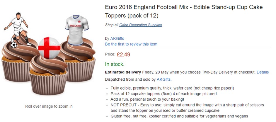 Euro 2016 cake toppers